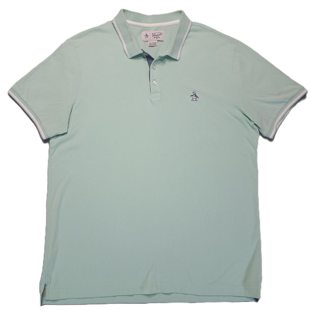 Original Penguin Mens XL Polo Shirt Sea Green Short Sleeve Embroidered Cotton